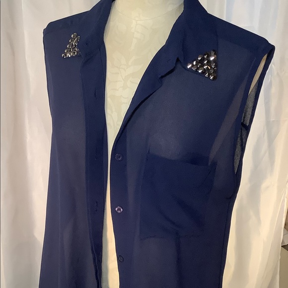 Foreign Exchange Button Down Sheer Embellished S/M - Picture 7 of 12